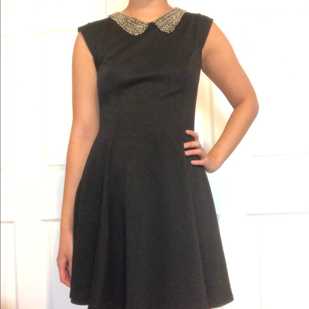Black dress with beaded Peter Pan collar